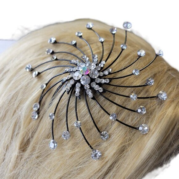 Bridal Hair Pins Black Crystal HairComb Hair Accessories Jewelry - Picture 4 of 11